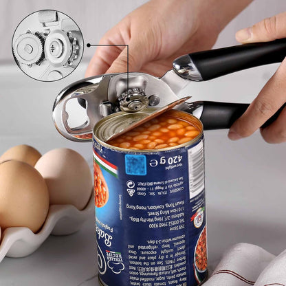 Can Opener Manual Tin Opener Stainless Steel Heavy Duty, Oversized Hand-held Easy Rotary Knob, Safe Cut Manual Can Opener with Non-Slip Handle, Smoother Cut Sharp Blade for Seniors Kitchen Tool, Black