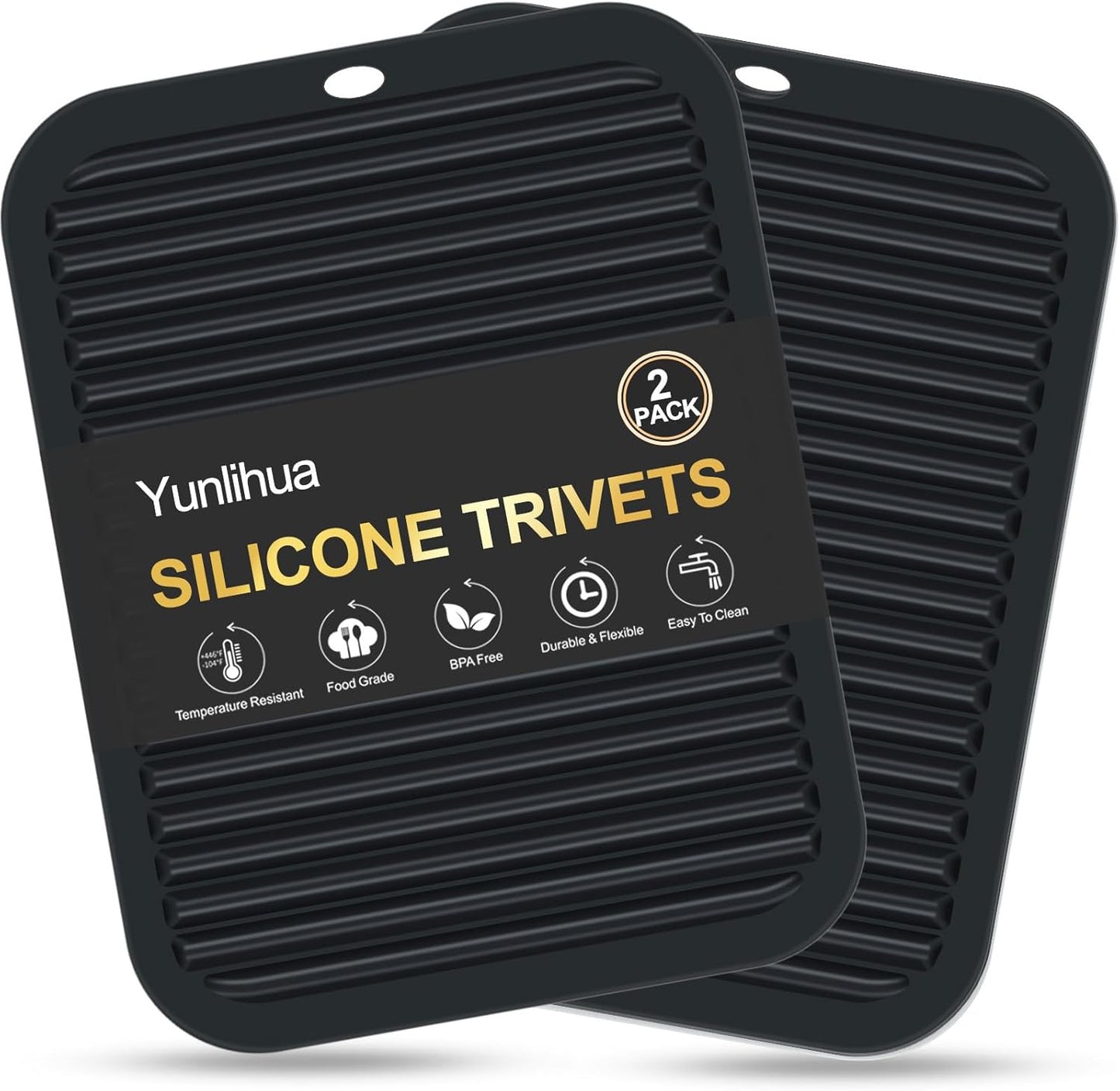 Silicone Trivet Mats, 4 PCS Heat Resistant Pot Holders Trivets for Hot Dishes, Hot Pots and Pans, Multipurpose Non-Slip Hot Pads for Kitchen Countertop Table, Food Grade & BPA Free, Black