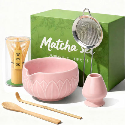 Matcha Whisk Set, Ceramic Matcha Set Includes Bowl & Holder, Bamboo Whisk (Chasen), Scoop, Spoon and Sifter, 6PCS Matcha Kit Covers Everything Needed for Making Matcha (Green)