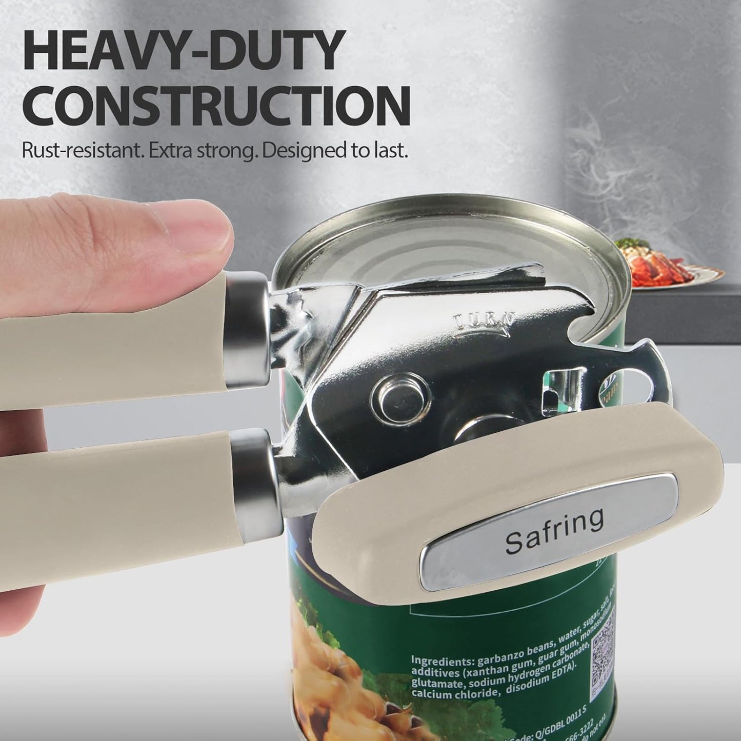 Safring Can Opener Manual, Heavy Duty Handheld Strong Can Opener with Soft Touch Handle, Sharp Blade Smooth Edge, Can Openers with Multifunctional Bottle Opener, Black