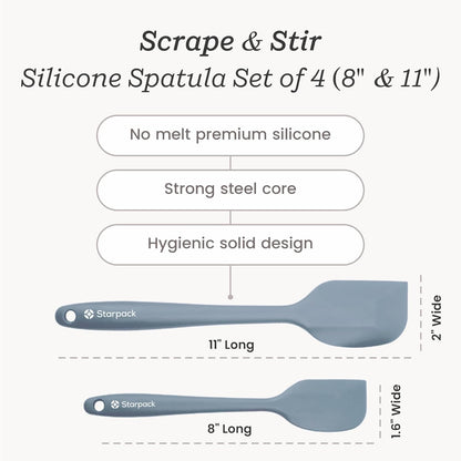 Starpack 'Scrape and Stir' Silicone Rubber Spatula Set (4-Piece) - LFGB Non Toxic, 600°F Heat Resistant, BPA-Free, One-Piece Kitchen Baking Spatulas - Dishwasher Safe for Nonstick Cookware Earthy Pink