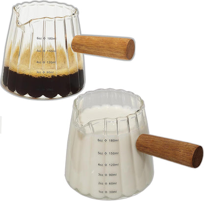 TIWPAJS Espresso Cups With Wood Handle 6oz, Espresso Accessories, Milk Frothing Pitcher, Glass Measuring Cup, Shot Glass