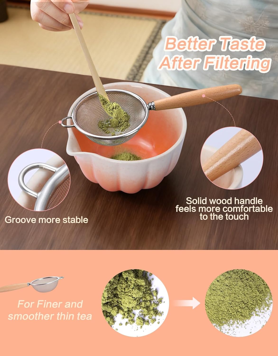 Matcha Whisk Set, 7 Pcs, Matcha Kit Includes Matcha Bowl, Matcha Whisk and Holder, Bamboo Scoop, Spoon, Sifter and Tea Towel, Matcha Set, Gift for Matcha Lovers & Beginners (Pink)