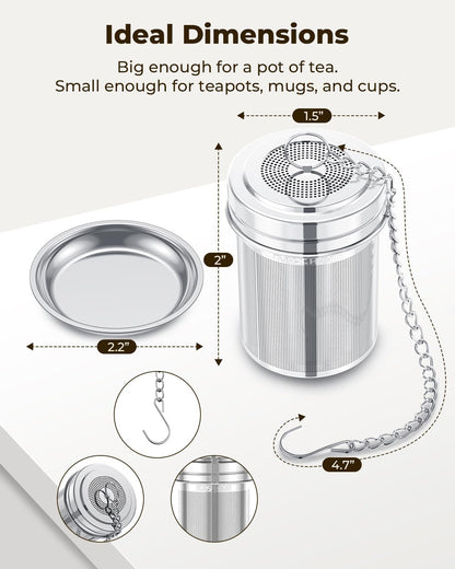 House Again Large Tea Infuser, Extra Fine Mesh Tea Strainers for Loose Tea, 18/8 Stainless Steel Tea Strainer with Extended Chain Hook, Tea Steeper for Brew Tea, Spices & Seasonings, for Multi Cups