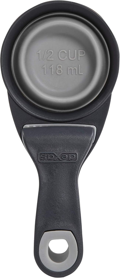 Dexas Popware for Pets Collapsible Klip Scoop, 3 in 1 Design Convenient Measuring Cup, Food Scooper and Bag Clip, 1Cup Capacity Pet Food Scoop, Versatile Food Measuring Cups Portion Control Gray/Blue