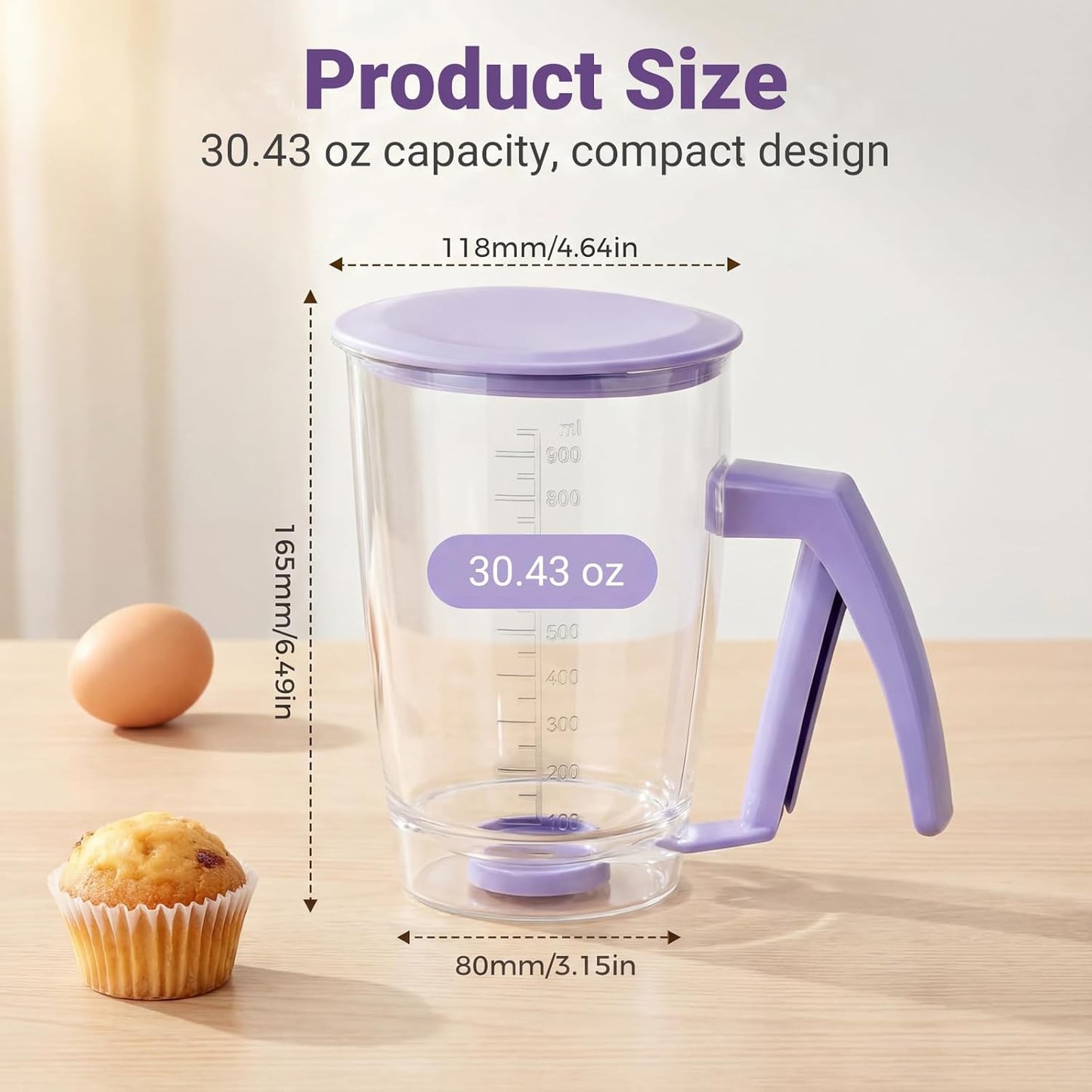 Pancake Batter Dispenser with Squeeze Handle – Evenly Dispense Batter for Pancakes, Waffles, Brownie, Cupcakes, Muffins & Crepes – Baking Tool with Measurement Scale for Breakfast, Easy Clean