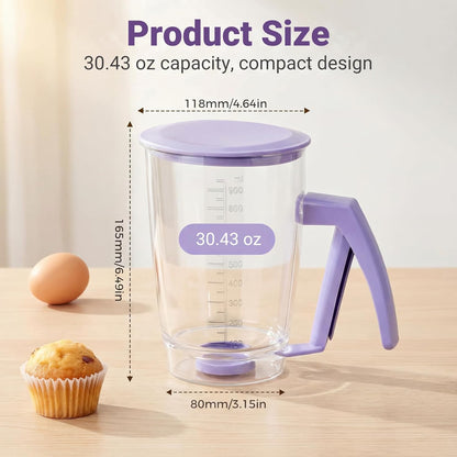 Pancake Batter Dispenser with Squeeze Handle – Evenly Dispense Batter for Pancakes, Waffles, Brownie, Cupcakes, Muffins & Crepes – Baking Tool with Measurement Scale for Breakfast, Easy Clean