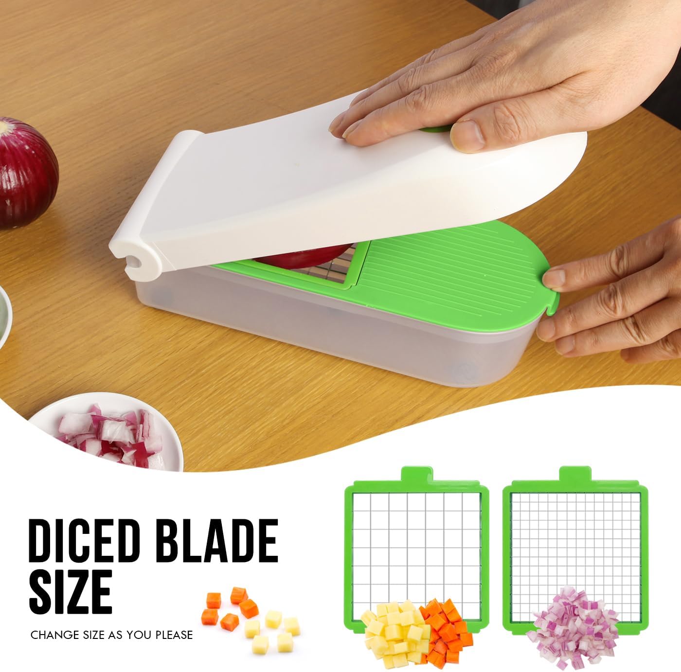 LHS Vegetable Chopper, Pro Onion Chopper Slicer Dicer Cutter Shredded- Cheese & Veggie Plus Peeler and Julienne - Food Dicer with 8 Blades (Grey)