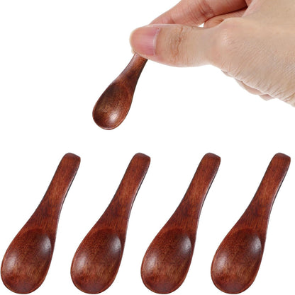 4 Pack Handcrafted Tiny Wooden Spoons - Mini Scoops for Spice Jars, Honey, Mustard, Sauces & Seasoning - Natural Wood Kitchen Utensils for Cooking & Serving