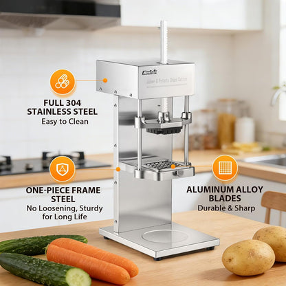Newhai Electric 2 in 1 Commercial French Fry Cutter & Juicer, Heavy Duty Automatic Potato Cutter & Orange Lemon Juicer, 304 Stainless Steel with 3 Dicer Blade 110volt