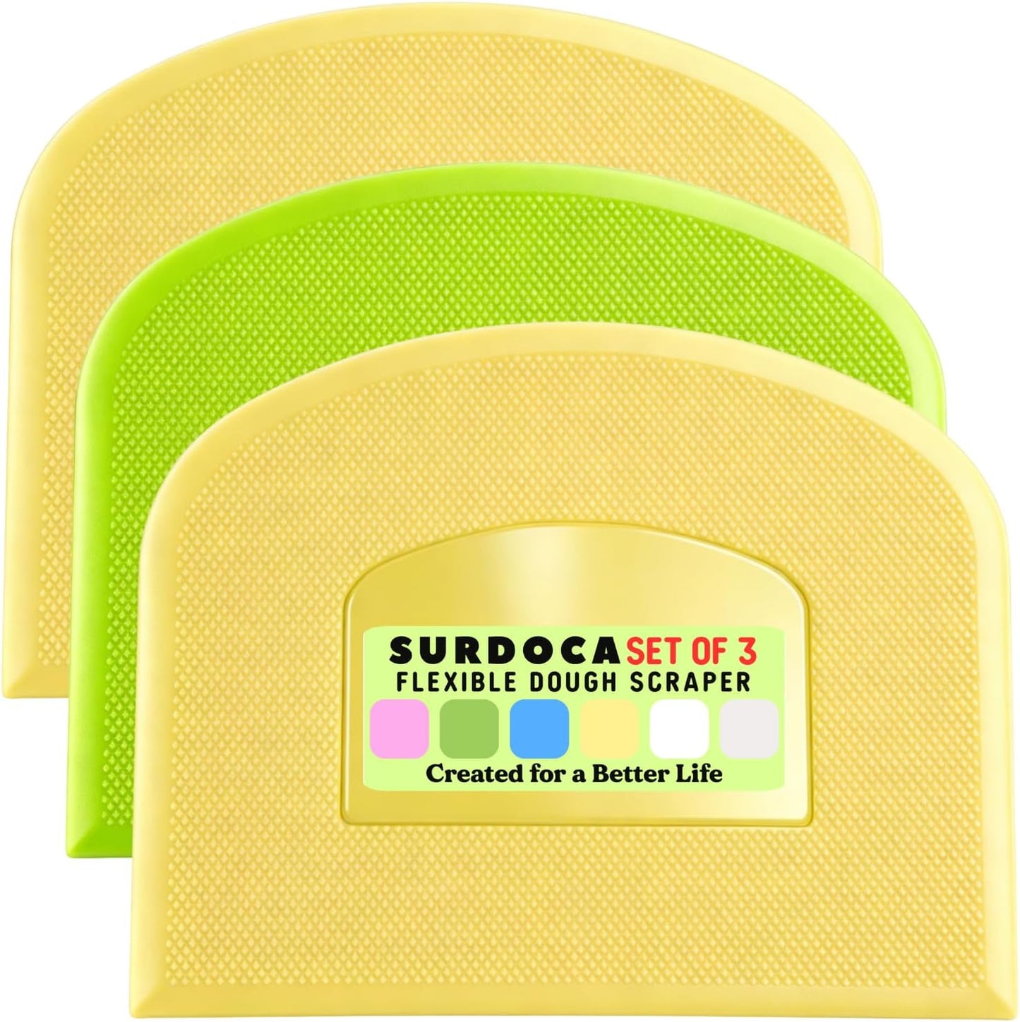 SURDOCA Dough Scraper Bench Scraper - 3P 4.7x3.7" Plastic Flexible Bowl Scraper, Sharp Edge & Angles Cake Scraper. Non-Slip Bakeware Decorating Tools Sculpting & Modeling Tools - Green+White+Green - Colors A