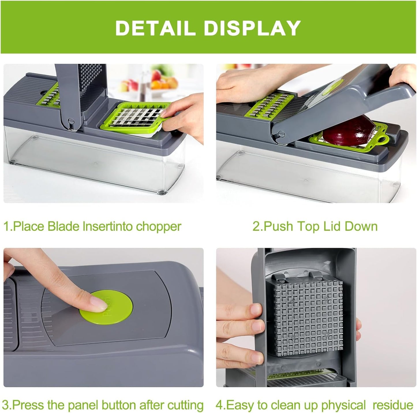 Vegetable Chopper with Container and Lid Multifunctional 14 in 1, Professional Veggie Chopper, Non Slip Durable Kitchen Chopper Vegetable Cutter, Mandoline Food Chopper With 8 Blades