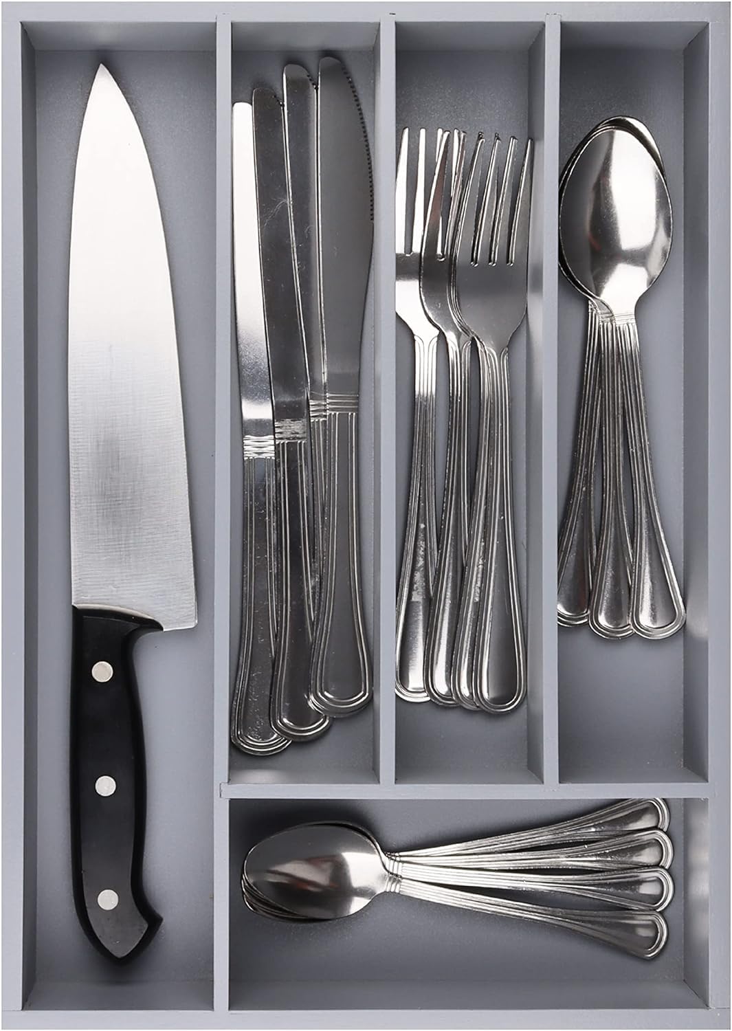 Pristine Bamboo Silverware Organizer - Small Extra-Deep Wooden Kitchen Drawer Organizer Divider for Spoons, Forks, Knives & Cutleries - 5 Slots