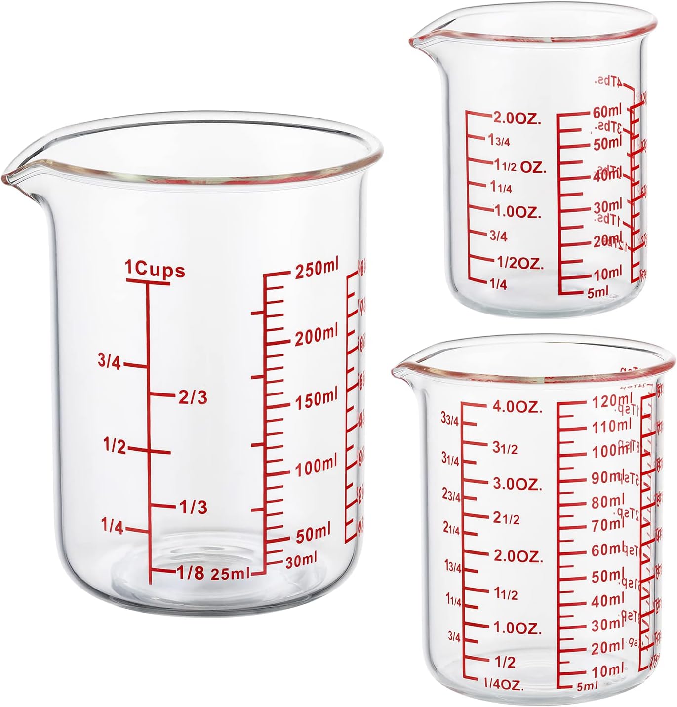 High Borosilicate Glass Measuring Cup-V-Shaped Spout，Glass Measuring Beaker for Kitchen or Restaurant, Easy to Read, 60 ML (2 Oz)-Pack of 2