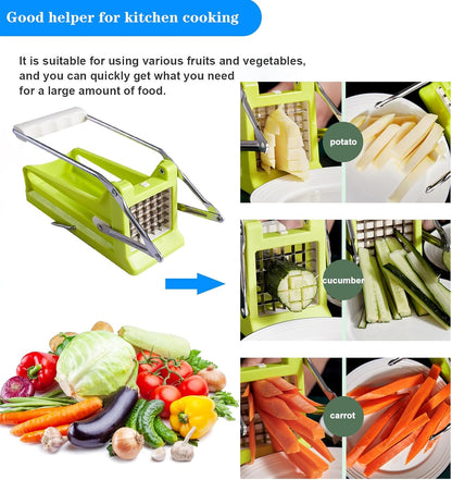 French Fry Cutter, Potato Slicer French Fries with 2 Different Sizes Stainless Steel Blades and No-Slip Suction Base for Potatoes Carrots Cucumbers