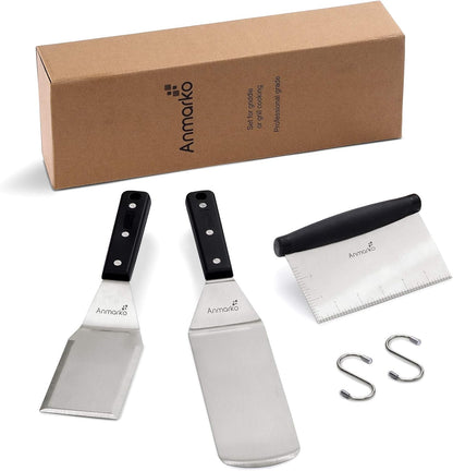 Anmarko Professional Griddle Spatula Set - Stainless Steel Metal Spatula and Griddle Scraper - Heavy Duty Commercial Grade