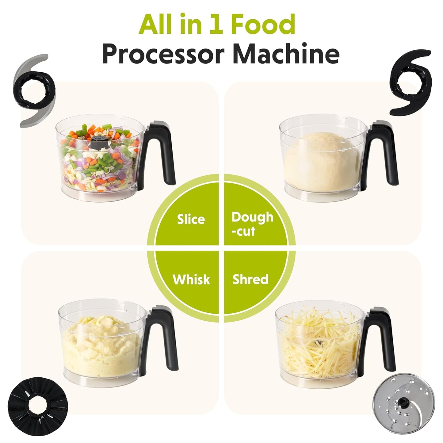 Simple Deluxe 10.5 Cup Food Processor, Multi-Functional Vegetable Choppers Food Grinder with Slicing Shredding Chopping Kneading, Suitable for Smoothie Fruit Dough, 2.6QT, Classic White