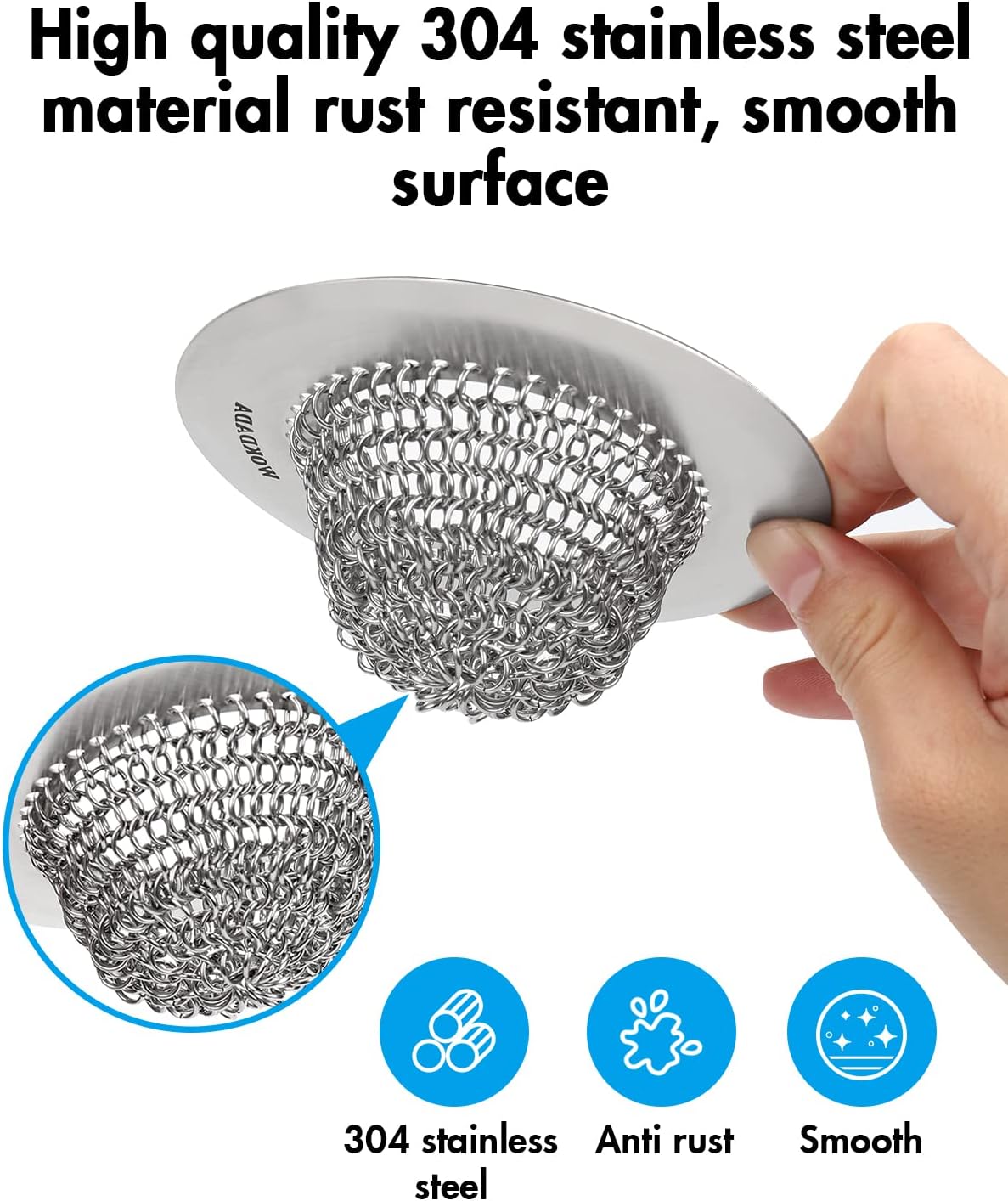 Revolutionary Kitchen Sink Drain Strainer/Patented Reversible Chain Mesh, Effortless Cleaning & Debris Catcher, Large Capacity, Anti-Clog, 304 Stainless Steel & Rust-Proof/Handmade