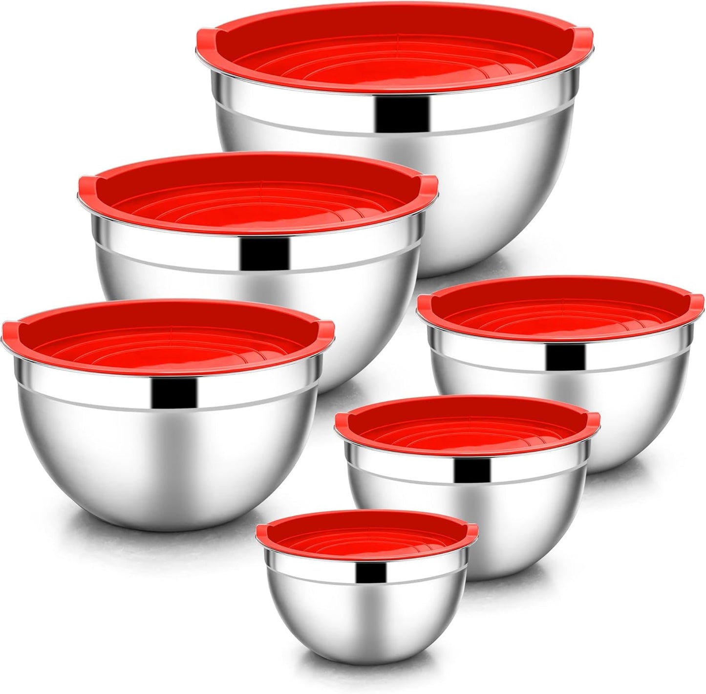 E-far Mixing Bowls with Lids, 6-Piece Stainless Steel Salad Bowls Metal Nesting Bowls for Baking Cooking and Prepping, Airtight Lids & Stackable Design, Size 4.5, 3, 1.5 QT (Black)