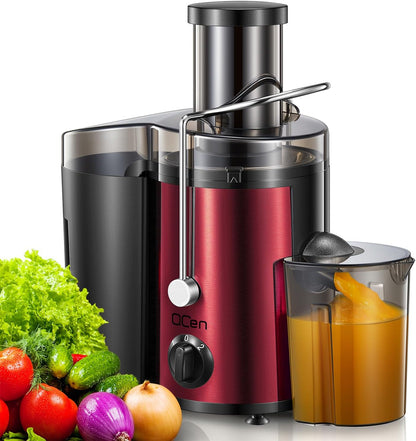 Qcen Juicer Machine, 500W Centrifugal Juicer Extractor with Wide Mouth 3” Feed Chute for Fruit Vegetable, Easy to Clean, Stainless Steel, BPA-free (Black)
