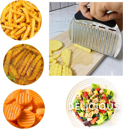 Large Crinkle Cutter French Fry Cutter, Large Crinkle Potato Slicer Wavy Chopper, Stainless Steel Wavy Slicer Crinkle Cutting Chopping Tools with Handle for Carrot Vegetable