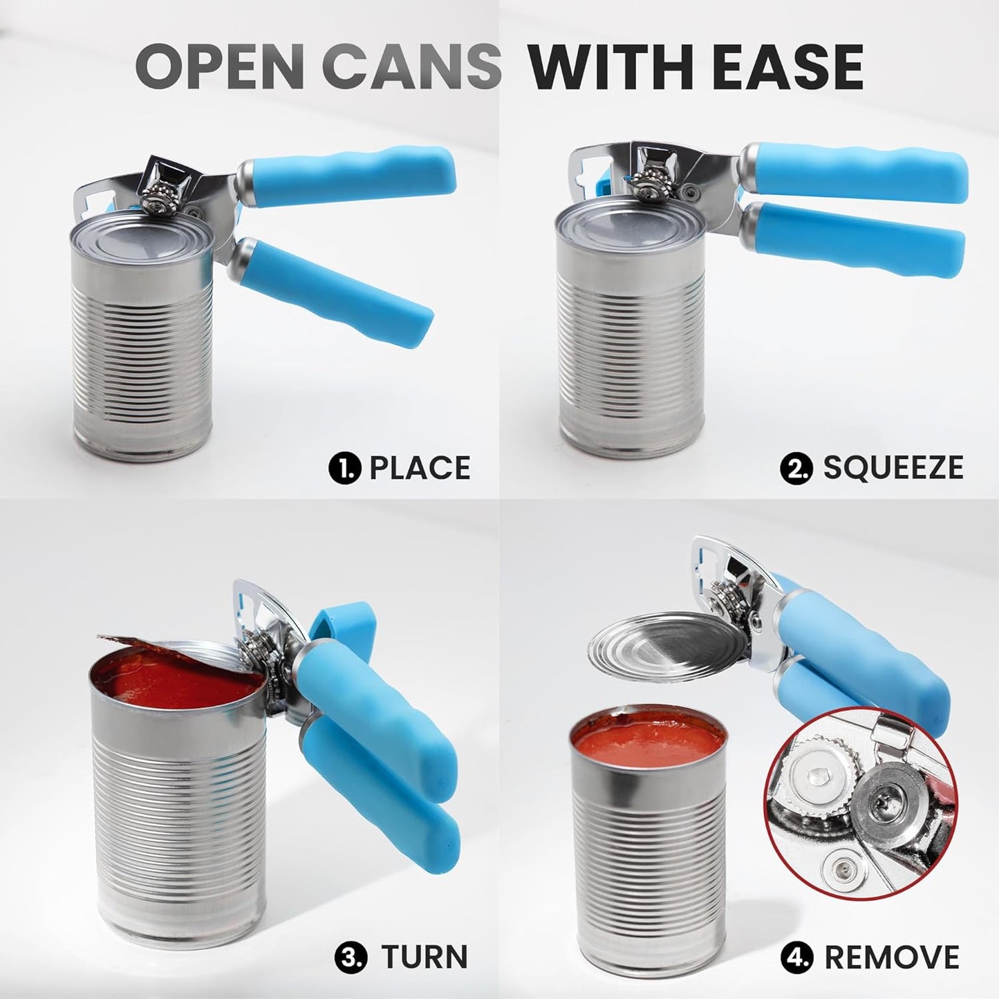 Zulay Kitchen Heavy Duty Stainless Steel Can Opener Manual with Bottle Opener - Rust Proof Manual Can Opener With Turn Knob & Comfy Soft Grip Handles - Cherry Red - Colors A