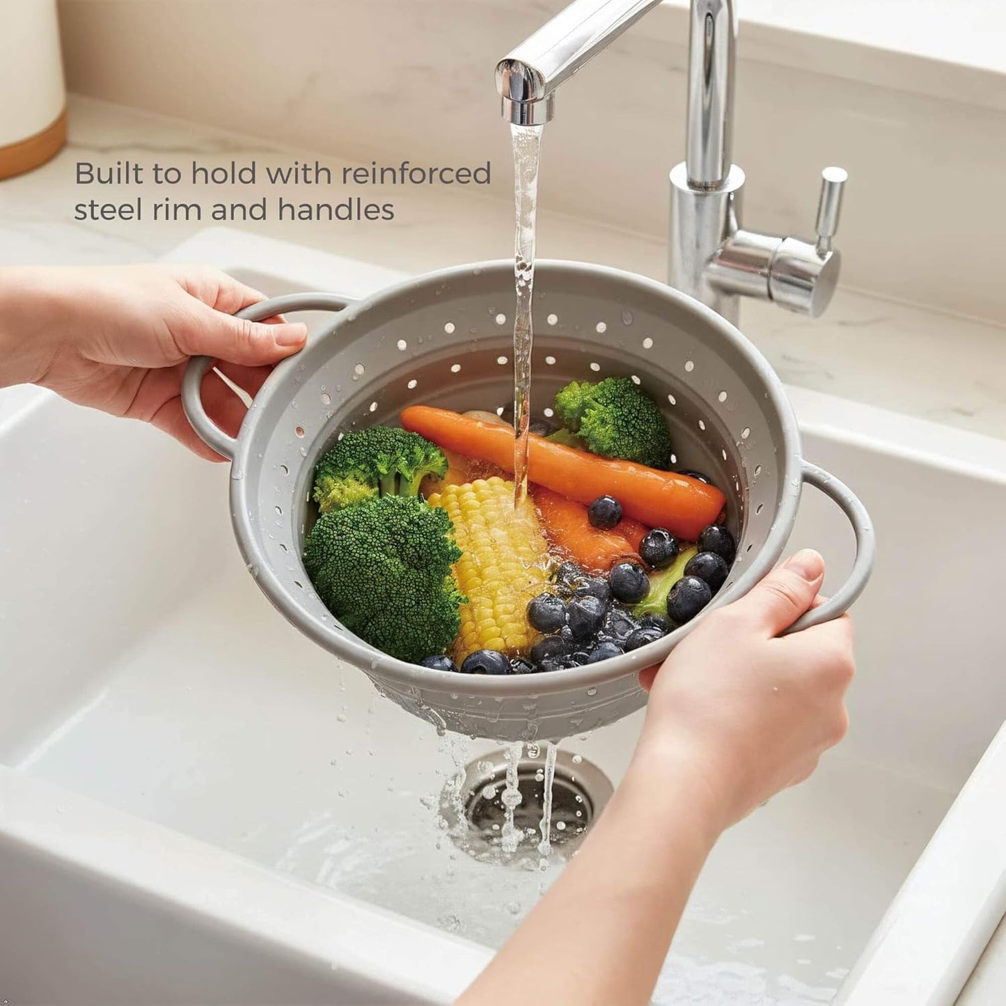2-Quart Silicone Collapsible Colander – For Kitchen Use, Pasta Strainer, Strainers & Collapsible Strainers (Slate Gray, 2-Quart)