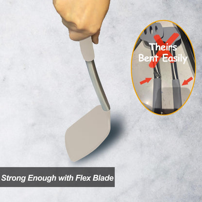 2 Pack Spatulas, Solid & Slotted Silicone Spatula Set, Stainless Steel Handle Coated with Silicone, Non Stick Turners, Heat Resistant Rubber Spatulas for Fish, Eggs, Pancakes, WOK, Black