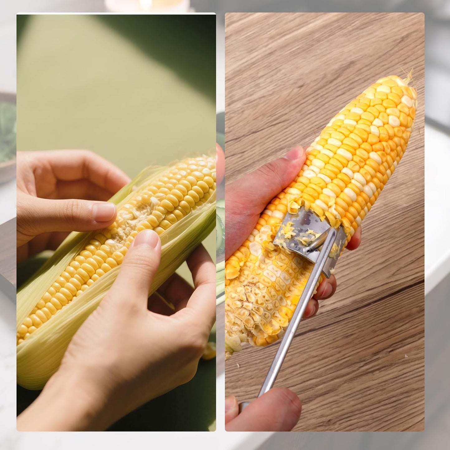 2pcs Long Handle Corn Stripping Tool, Stainless Steel Corn On The Cob Remover Peeler Stripper Kernel Scraper Cutter Husker Shucker Sheller for Home Kitchen Restaurant BBQ