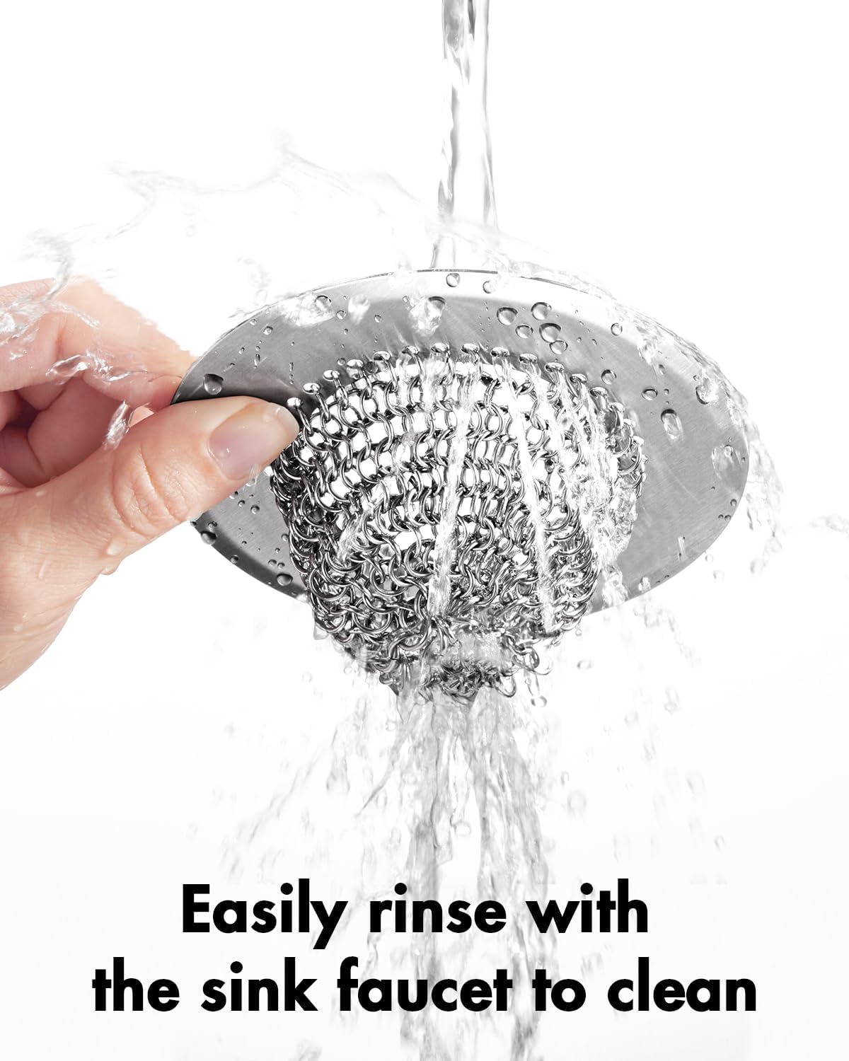 Revolutionary Kitchen Sink Drain Strainer/Patented Reversible Chain Mesh, Effortless Cleaning & Debris Catcher, Large Capacity, Anti-Clog, 304 Stainless Steel & Rust-Proof/Handmade