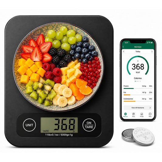 URAMAZ Smart Food Scales for Kitchen, Stainless Steel Digital Food Scale Grams and Ounces with Nutritional Calculator App, Food Weight Scale for Weight Loss, Calorie, Diet, Meal Prep 0.1oz / 11lb