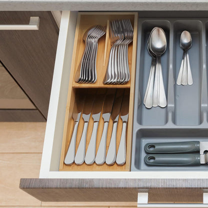 guiogc Bamboo Silverware Drawer Organizer, Kitchen Small Silverware Organizer, Utensil Tray Holder, Cutlery Tray for Spoons, Forks, Knives, Suitable for a family of 2-4