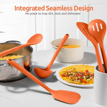 Silicone Kitchen Cooking Utensil Set: U-Taste High Heat Resistant 13.6in Long Kitchen Gadgets, BPA Free Non Stick Rubber Cook Accessories For Stir Frying, Serving, Basting, Mixing (5 Pieces, Black)