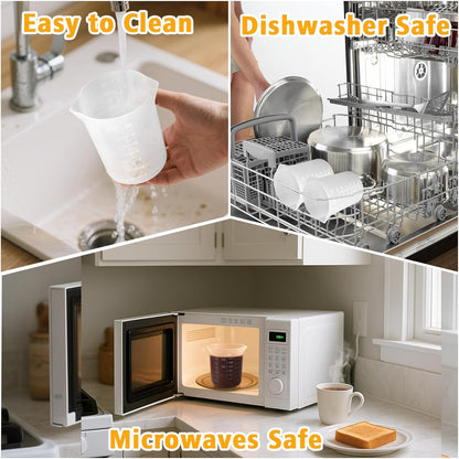 Palksky Silicone Chocolate Melting Cup Set with 4 Silicone Measuring Cups (250ml & 350ml) and 4PCS Heat-Resistant Jar Spatulas, Non-Stick Baking Tools for DIY Chocolate, Butter & Cream Mixing