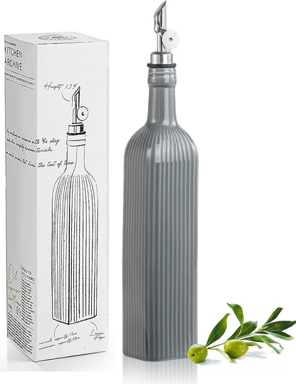 getstar 18 oz Olive Oil Dispenser Bottle for Kitchen, Ceramic Oil Bottle with Automatic Stainless Steel Pourer