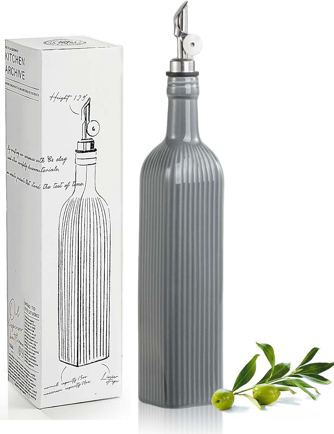 getstar 18 oz Olive Oil Dispenser Bottle for Kitchen, Ceramic Oil Bottle with Automatic Stainless Steel Pourer (Golden Pourer)