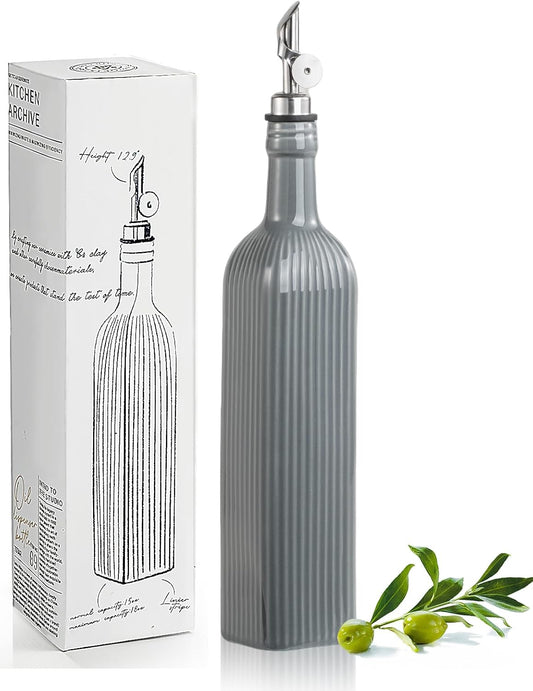 getstar 18 oz Olive Oil Dispenser Bottle for Kitchen, Ceramic Oil Bottle with Automatic Stainless Steel Pourer (Golden Pourer)