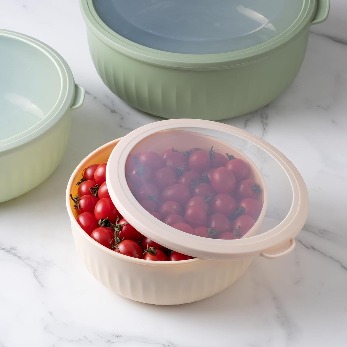 COOK WITH COLOR Prep Bowls with Lids- Wide and Deep Nesting Plastic Small Mixing Bowl Set with Lids, 8 Piece Set - Wide Bowls, Blue