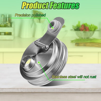 Mason Jar Pour Spout Lid Stainless Steel with Handle, Wide Mouth Pour Spout Flip Cap Lids for Mason Jars, Anticracking Leak Proof Seal Cover Airtight for Drinking Salad Dressing & Food Storing(2PCS)