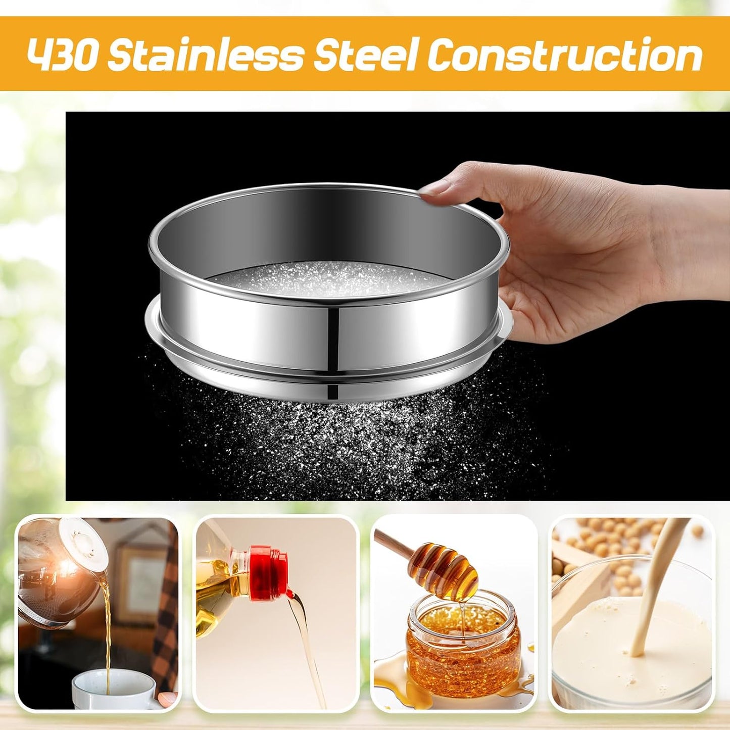 2 Pcs 325/500 Mesh Lab Sieve 325 (0.045mm) /500 (0.03mm) Aperture Stainless Steel Test Sieve, 6''/8'' Diameter Economy Standard Analysis Sample Test for Lab Industrial Home