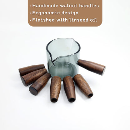 Amber 3.5oz Espresso Shot Glass Double Spouts with American Walnut Handle, Double Spout Glass Measuring Cup, Milk Frothing Pitcher