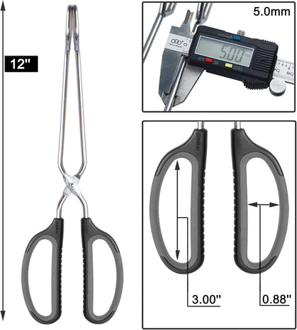HINMAY Stainless Steel Scissor Tongs Cooking Tongs Set, Set of 3 (Black Handle, 10" 12" 16")