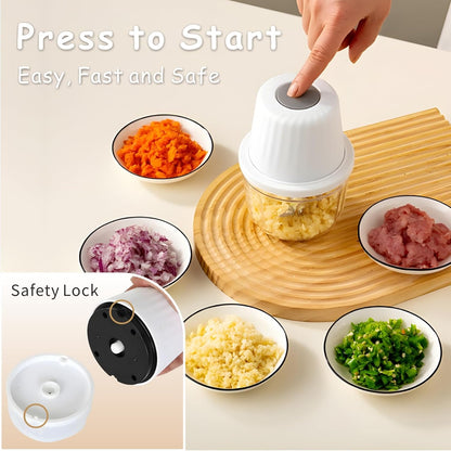 Mini Garlic Chopper, 250ml Small Food Processor Cordless 1 Cup, Battery USB-C Rechargeable Electric Food Chopper Wireless, Portable Garlic Grinder Masher,Veggie Meat Blender Mincer Kitchen Mixer,White