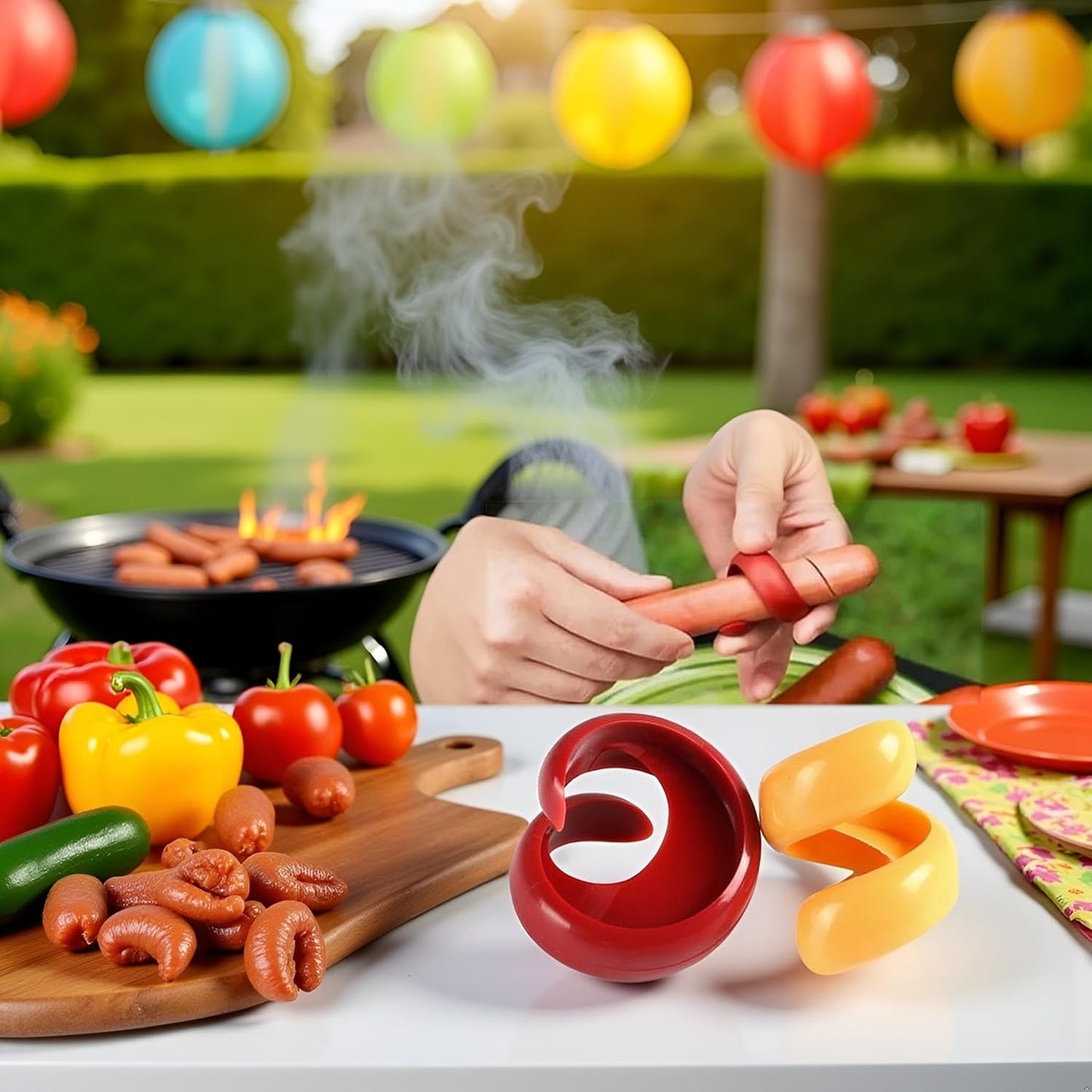 2 Pcs Spiral Hot Dog Slicers, Manual Fancy Sausage Cutter Spiral Barbecue Hot Dogs Cutter Slicer Kitchen Cutting Auxiliary Gadget Fruit Vegetable Tools Design Kitchen Utensils and Gadgets