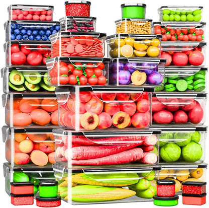 RockBerry 50 Pcs Large Food Storage Containers with Lids Airtight-85 OZ to small Containers-Total 526OZ Stackable Kitchen Set -BPA Free Leak proof containers- Freezer Microwave safe