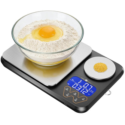 Rechargeable 0.01g/5kg Dual Platform Food Kitchen Scales Digital Weight Grams and Ounces, Two Precisions Kitchen Scale for Sourdough Bread, Baking and Cooking with 3 Units Tare, Accumulation Functions