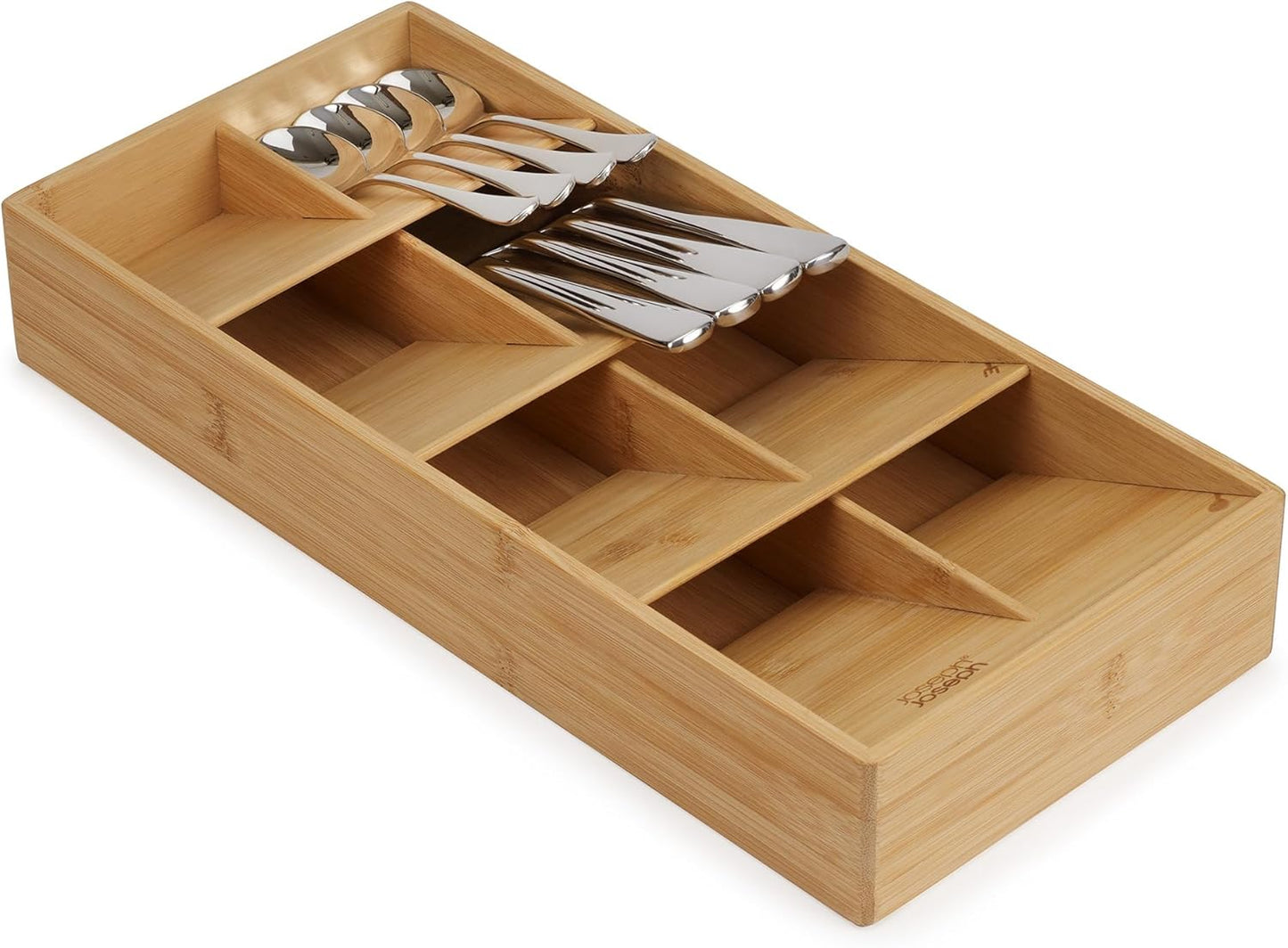 Joseph Joseph DrawerStore Compact Utensil Organizer For Kitchen Drawer Silverware, Flatware Tray, Small, Bamboo