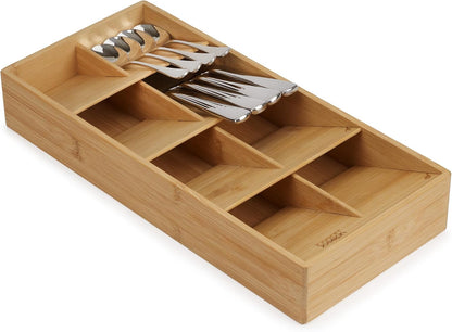 Joseph Joseph DrawerStore Compact Utensil Organizer For Kitchen Drawer Silverware, Flatware Tray, Small, Bamboo