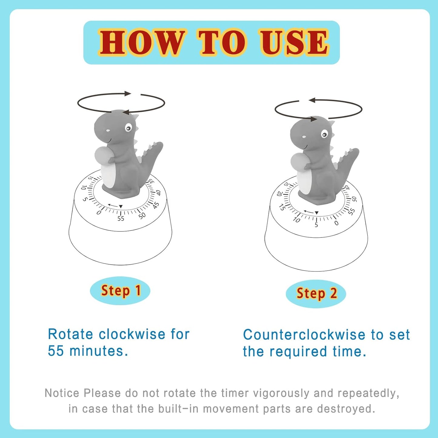 ELE DEPI 2 Pack Cute Kitchen Timer,100% Mechanical Egg Timer for Kids,60 Minutes Wind up Timer for Cooking/Reading/Do Sports. (Mushrooms)