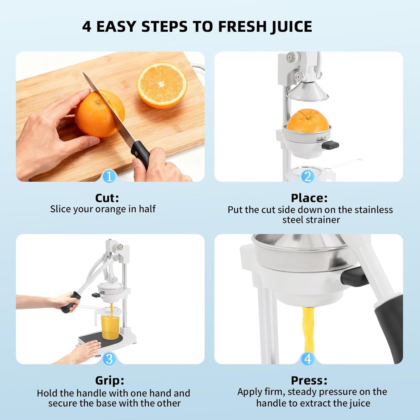 Manual Juicer & Heavy Duty Hand Press Juicer, Cast Iron Citrus Juicer Squeezer with Stable Base, Commercial Grade Manual Press for Orange Lemon Lime Grapefruit and Pomegranate, Easy to Clean and Use